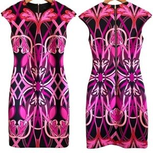 Ted Baker London Pink and Black Patterned Midi Dress
